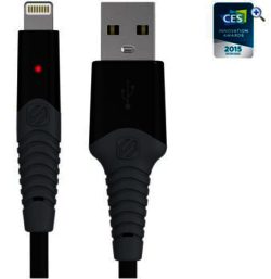 Scosche StrikeLine™ Rugged LED Charge & Sync Cable (Lightning USB) - Colour: Black